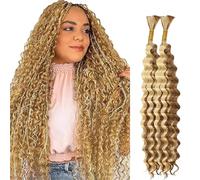 Lakaisa Deep Wave Bulk Human Braiding Hair Cabello Humano Extensions Natural Total 100g 2 Bundles 16 16 Pulgadas Human Hair Extension Unprocessed No Weft P27/613 Highlight Blonde for Women