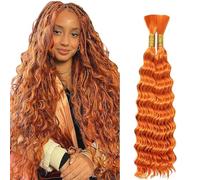 Lakaisa Deep Wave Bulk Human Braiding Hair Cabello Humano Extensions Natural Total 100g 2 Bundles 16 16 Pulgadas Human Hair Extension Unprocessed No Weft #350 Orange for Women
