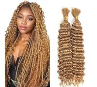 Lakaisa Deep Wave Bulk Human Braiding Hair Cabello Humano Extensions Natural Total 100g 2 Bundles 18 18 Pulgadas Human Hair Extension Unprocessed No Weft #27 Blonde for Women