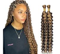 Lakaisa Deep Wave Bulk Human Braiding Hair Cabello Humano Extensions Natural Total 100g 2 Bundles 18 18 Pulgadas Human Hair Extension Unprocessed No Weft P427 Highlight Blonde for Women