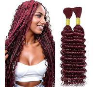 Lakaisa Deep Wave Bulk Human Braiding Hair Cabello Humano Extensions Natural Total 100g 2 Bundles 20 20 Pulgadas Human Hair Extension Unprocessed No Weft #99J Burgundy for Women