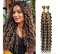 Lakaisa Deep Wave Bulk Human Braiding Hair Cabello Humano Extensions Natural Total 100g 2 Bundles 24 24 Pulgadas Human Hair Extension Unprocessed No Weft P427 Highlight Blonde for Women
