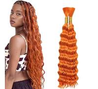Lakaisa Deep Wave Bulk Human Braiding Hair Cabello Humano Extensions Natural Total 100g 2 Bundles 26 26 Pulgadas Human Hair Extension Unprocessed No Weft #350 Orange for Women