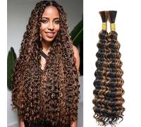 Lakaisa Deep Wave Bulk Human Braiding Hair Cabello Humano Extensions Natural Total 100g 2 Bundles 26 26 Pulgadas Human Hair Extension Unprocessed No Weft P430 Highlight Brown for Women