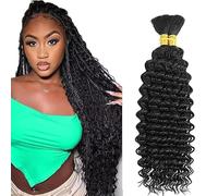 Lakaisa Deep Wave Bulk Human Braiding Hair Cabello Humano Extensions Natural Total 100g 2 Bundles 26 26 Pulgadas Human Hair Extension Unprocessed No Weft Natural Black for Women