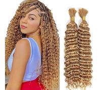 Lakaisa Deep Wave Bulk Human Braiding Hair Cabello Humano Extensions Natural Total 100g 2 Bundles 28 28 Pulgadas Human Hair Extension Unprocessed No Weft #27 Blonde for Women