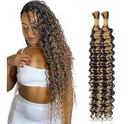 Lakaisa Deep Wave Bulk Human Braiding Hair Cabello Humano Extensions Natural Total 100g 2 Bundles 28 28 Pulgadas Human Hair Extension Unprocessed No Weft P427 Highlight Blonde for Women