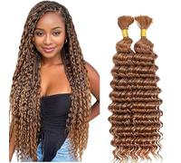 Lakaisa Deep Wave Bulk Human Braiding Hair Cabello Humano Extensions Natural Total 100g 2 Bundles 28 28 Pulgadas Human Hair Extension Unprocessed No Weft #30 Light Brown for Women