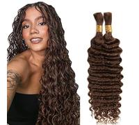 Lakaisa Deep Wave Bulk Human Braiding Hair Cabello Humano Extensions Natural Total 100g 2 Bundles 30 30 Pulgadas Human Hair Extension Unprocessed No Weft #4 Chocolate Brown for Women