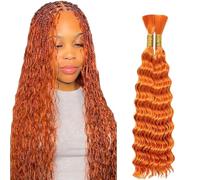 Lakaisa Deep Wave Bulk Human Braiding Hair Cabello Humano Extensions Natural Total 100g 2 Bundles 30 30 Pulgadas Human Hair Extension Unprocessed No Weft #350 Orange for Women