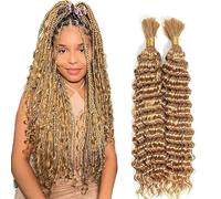 Lakaisa Deep Wave Bulk Human Braiding Hair Cabello Humano Extensions Natural Total 100g 2 Bundles 30 30 Pulgadas Human Hair Extension Unprocessed No Weft #27 Blonde for Women
