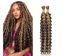 Lakaisa Deep Wave Bulk Human Braiding Hair Cabello Humano Extensions Natural Total 100g 2 Bundles 30 30 Pulgadas Human Hair Extension Unprocessed No Weft P427 Highlight Blonde for Women