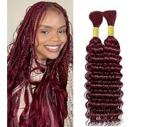 Lakaisa Deep Wave Bulk Human Braiding Hair Cabello Humano Extensions Natural Total 100g 2 Bundles 30 30 Pulgadas Human Hair Extension Unprocessed No Weft #99J Burgundy for Women