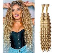 Lakaisa Deep Wave Bulk Human Braiding Hair Cabello Humano Extensions Natural Total 100g 2 Bundles 30 30 Pulgadas Human Hair Extension Unprocessed No Weft P27/613 Highlight Blonde for Women