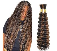 Lakaisa Deep Wave Bulk Human Braiding Hair Cabello Humano Extensions Natural Total 100g 2 Bundles 30 30 Pulgadas Human Hair Extension Unprocessed No Weft P430 Highlight Brown for Women