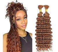 Lakaisa Deep Wave Bulk Human Braiding Hair Cabello Humano Extensions Natural Total 100g 2 Bundles 30 30 Pulgadas Human Hair Extension Unprocessed No Weft #30 Light Brown for Women