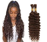 Lakaisa Deep Wave Bulk Human Braiding Hair Cabello Humano Extensions Natural Total 100g 2 Bundles 32 32 Pulgadas Human Hair Extension Unprocessed No Weft #4 Chocolate Brown for Women
