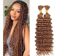 Lakaisa Deep Wave Bulk Human Braiding Hair Cabello Humano Extensions Natural Total 100g 2 Bundles 32 32 Pulgadas Human Hair Extension Unprocessed No Weft #30 Light Brown for Women