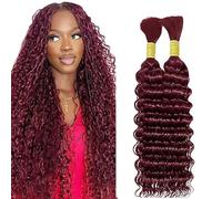 Lakaisa Deep Wave Bulk Human Braiding Hair Cabello Humano Extensions Natural Total 100g 2 Bundles 32 32 Pulgadas Human Hair Extension Unprocessed No Weft #99J Burgundy for Women