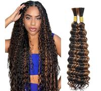 Lakaisa Deep Wave Bulk Human Braiding Hair Cabello Humano Extensions Natural Total 100g 2 Bundles 32 32 Pulgadas Human Hair Extension Unprocessed No Weft P430 Highlight Brown for Women