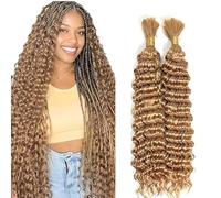 Lakaisa Deep Wave Bulk Human Braiding Hair Cabello Humano Extensions Natural Total 100g 2 Bundles 32 32 Pulgadas Human Hair Extension Unprocessed No Weft #27 Blonde for Women