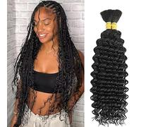 Lakaisa Deep Wave Bulk Human Braiding Hair Cabello Humano Extensions Natural Total 100g 2 Bundles 32 32 Pulgadas Human Hair Extension Unprocessed No Weft Natural Black for Women
