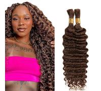 Lakaisa Deep Wave Bulk Human Braiding Hair Cabello Humano Extensions Natural Total 100g 2 Bundles 34 34 Pulgadas Human Hair Extension Unprocessed No Weft #4 Chocolate Brown for Women