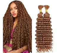 Lakaisa Deep Wave Bulk Human Braiding Hair Cabello Humano Extensions Natural Total 100g 2 Bundles 34 34 Pulgadas Human Hair Extension Unprocessed No Weft #30 Light Brown for Women
