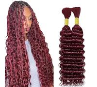 Lakaisa Deep Wave Bulk Human Braiding Hair Cabello Humano Extensions Natural Total 100g 2 Bundles 34 34 Pulgadas Human Hair Extension Unprocessed No Weft #99J Burgundy for Women