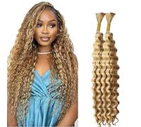 Lakaisa Deep Wave Bulk Human Braiding Hair Cabello Humano Extensions Natural Total 100g 2 Bundles 34 34 Pulgadas Human Hair Extension Unprocessed No Weft P27/613 Highlight Blonde for Women
