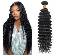 Lakaisa Deep Wave Human Hair Bundles Natural Black Human Hair Extensions Paquete de Cabello Humano Sew in Hair Cabello Natural Humano Single Bundle Real Hair Low Shedding for Woman 14 Inch