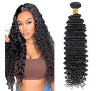 Lakaisa Deep Wave Human Hair Bundles Natural Black Human Hair Extensions Paquete de Cabello Humano Sew in Hair Cabello Natural Humano Single Bundle Real Hair Low Shedding for Woman 20 Inch