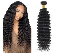 Lakaisa Deep Wave Human Hair Bundles Natural Black Human Hair Extensions Paquete de Cabello Humano Sew in Hair Cabello Natural Humano Single Bundle Real Hair Low Shedding for Woman 26 Inch