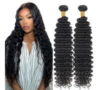 Lakaisa Deep Wave Human Hair Bundles Paquete de Cabello Humano Sew in Hair Natural Black Real Hair Extensions 2 Bundles Unprocessed Virgin Human Hair for Women 16 16 Inch