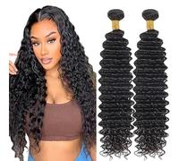 Lakaisa Deep Wave Human Hair Bundles Paquete de Cabello Humano Sew in Hair Natural Black Real Hair Extensions 2 Bundles Unprocessed Virgin Human Hair for Women 14 14 Inch