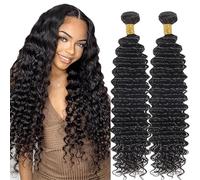Lakaisa Deep Wave Human Hair Bundles Paquete de Cabello Humano Sew in Hair Natural Black Real Hair Extensions 2 Bundles Unprocessed Virgin Human Hair for Women 24 24 Inch