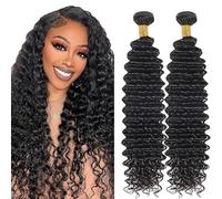 Lakaisa Deep Wave Human Hair Bundles Paquete de Cabello Humano Sew in Hair Natural Black Real Hair Extensions 2 Bundles Unprocessed Virgin Human Hair for Women 12 12 Inch