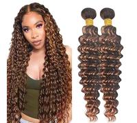 Lakaisa Deep Wave Human Hair Bundles Paquete de Cabello Humano Sew in Hair P430 Highlight Brown Real Hair Extensions 2 Bundles Unprocessed Human Hair for Women 20 20 Inch