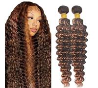 Lakaisa Deep Wave Human Hair Bundles Paquete de Cabello Humano Sew in Hair P430 Highlight Brown Real Hair Extensions 2 Bundles Unprocessed Human Hair for Women 16 16 Inch