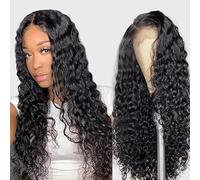 Lakaisa Deep Wave Human Hair Wig Larga Pelucas Mujer Pelo Natural Humano 13X1 Lace Natural Black Pre Plucked Unprocessed Remy Hair 150% Density Low Shedding Minimal Tangle for Women 28 Inch