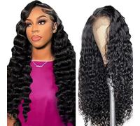 Lakaisa Deep Wave Human Hair Wig Larga Pelucas Mujer Pelo Natural Humano 13X1 Lace Natural Black Pre Plucked Unprocessed Remy Hair 150% Density Low Shedding Minimal Tangle for Women 26 Inch
