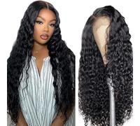 Lakaisa Deep Wave Human Hair Wig Larga Pelucas Mujer Pelo Natural Humano 13X1 Lace Natural Black Pre Plucked Unprocessed Remy Hair 150% Density Low Shedding Minimal Tangle for Women 32 Inch