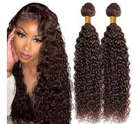 Lakaisa Human Hair Bundles Curly Wave Paquete de Cabello Humano Sew in Hair #4 Chocolate Brown Real Hair Extensions 2 Bundles Unprocessed Virgin Human Hair for Woman 20 20 Inch