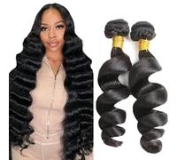 Lakaisa Loose Deep Wave Human Hair Bundles Paquete de Cabello Humano Sew in Hair Natural Black Real Hair Extensions 2 Bundles Unprocessed Human Hair for Women 24 24 Inch