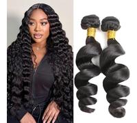 Lakaisa Loose Deep Wave Human Hair Bundles Paquete de Cabello Humano Sew in Hair Natural Black Real Hair Extensions 2 Bundles Unprocessed Human Hair for Women 14 14 Inch