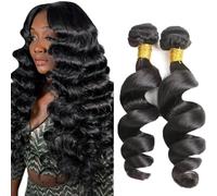 Lakaisa Loose Deep Wave Human Hair Bundles Paquete de Cabello Humano Sew in Hair Natural Black Real Hair Extensions 2 Bundles Unprocessed Human Hair for Women 28 28 Inch