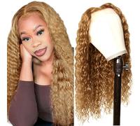 Lakaisa Peluca de cabello humano ondulada 4 x 1 con encaje para mujer, cabello humano sin pegamento y sin pegamento, con pelo de bebé, con caída baja #27, rubio miel para mujeres 32 pulgadas