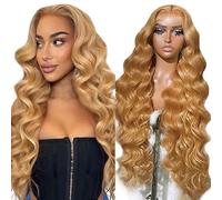 Lakaisa Peluca de pelo humano Body Wave Rubio 4 x 4 con encaje frontal peluca de pelo humano Wear and Go Glueless 100% sin procesar brasileño Remy Hair Peluca de pelo humano para mujer, sin olor para