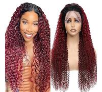 Lakaisa Peluca rizada rizada para mujer, pelo humano 1B/99J, peluca de pelo Remy brasileño natural, 13 x 1, peluca de encaje HD, 180 % densidad, no mancha, no enreda para mujeres de 45 cm