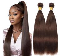 Lakaisa Straight Human Hair Bundles Paquete de Cabello Humano Sew in Hair #4 Chocolate Brown Real Hair Extensions 2 Bundles Unprocessed Human Hair for Women 32 32 Inch